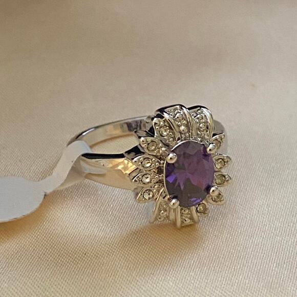 Silver Purple gemstone ring Size 10 - Picture 2 of 5